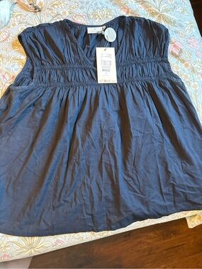 Smocked Bust Navy Cotton Camisole Top